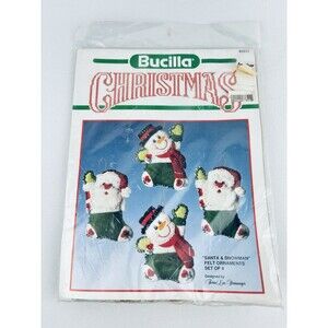 Vintage Bucilla SANTA & SNOWMAN Stocking Christmas FELT Ornaments #82543 Kit NEW